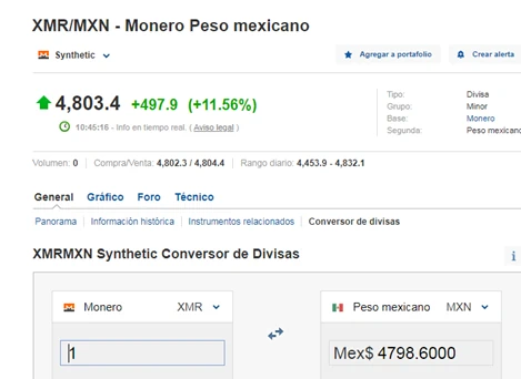 Conversor XRM en investing.com