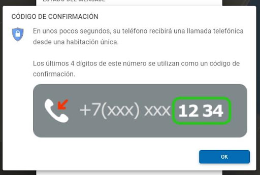 Recibirás una llamada para anotar un código de confirmación de WebMoney México
